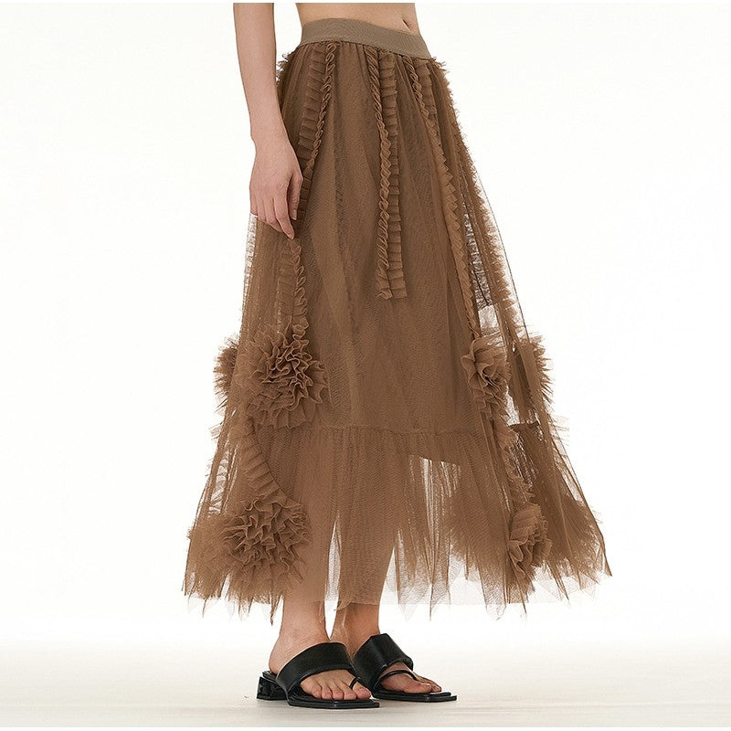 Oversized Solid Mesh Skirt