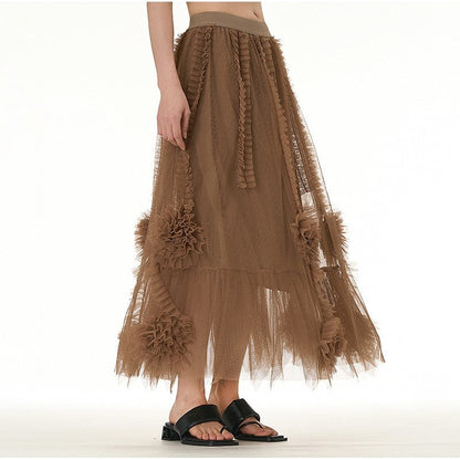 Oversized Solid Mesh Skirt