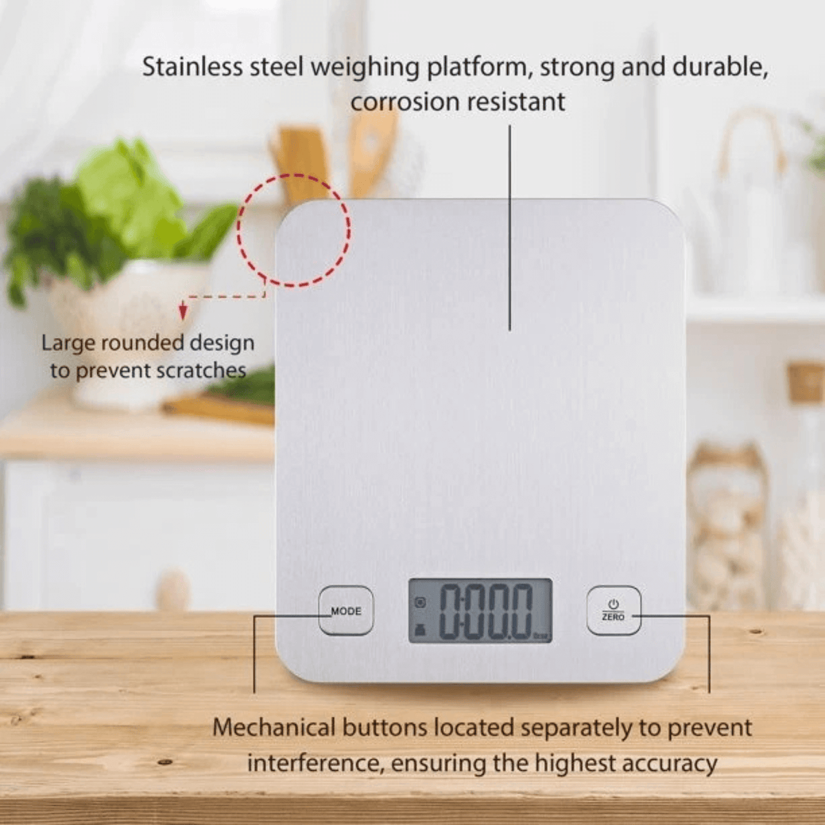 Mainstays Stainless Steel Digital Battery-Powered Kitchen Scale
