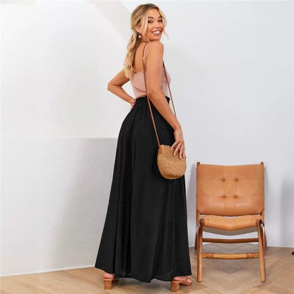 Relaxed Fit Solid Color Wide-Leg Trousers