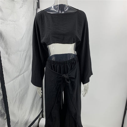 Fashionable Solid Color Loose Fit Top and Pants Set