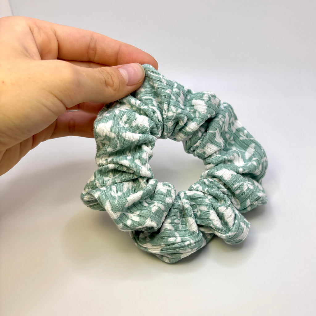 Mini White Leaf Sage Ribbed Scrunchie