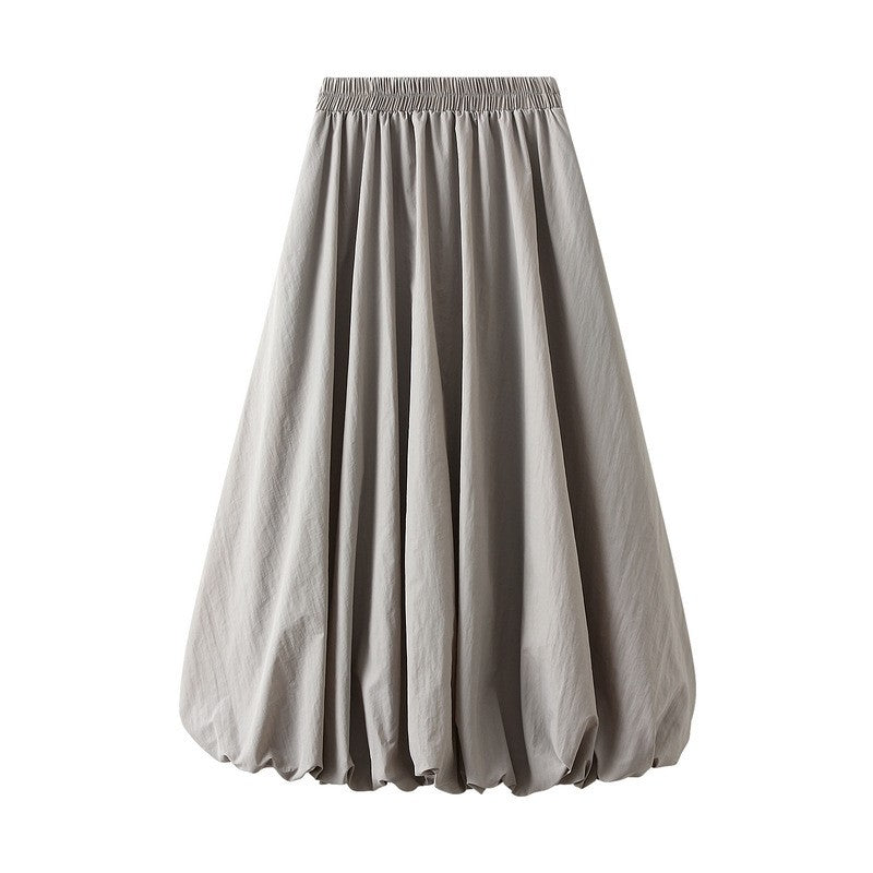 Sure! Here is an optimized title for your clothing product in English:

"Chic Solid Color Elastic Waist A-Line Lantern Sk