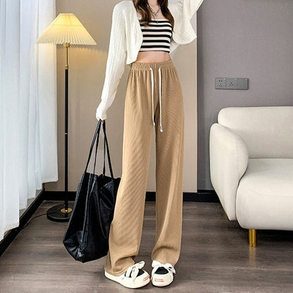 Drawstring Casual Loose Pants in Solid Color Straight Leg