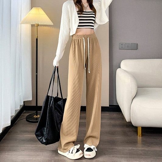 Drawstring Casual Loose Pants in Solid Color Straight Leg