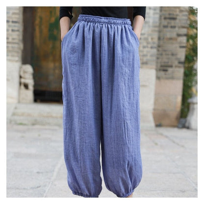 Loose Lantern Pants with Elastic Waist - Solid Color