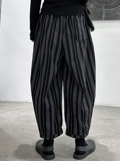 Harem Pants High Waisted Split-Joint Striped Patterns Pants Trousers