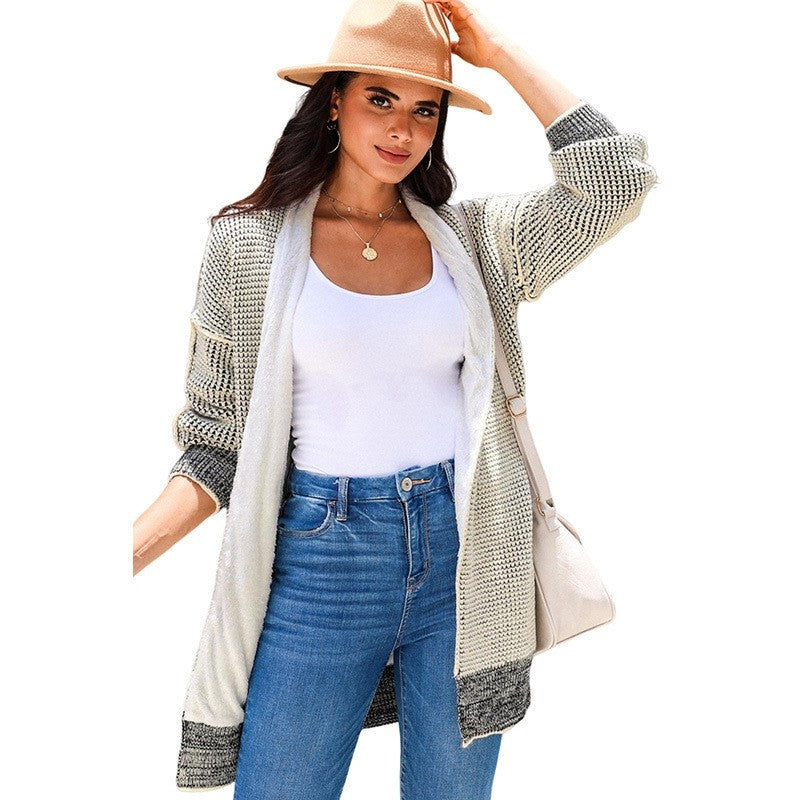 Oversized Solid Color Long Knit Sweater With Fleece Lining
