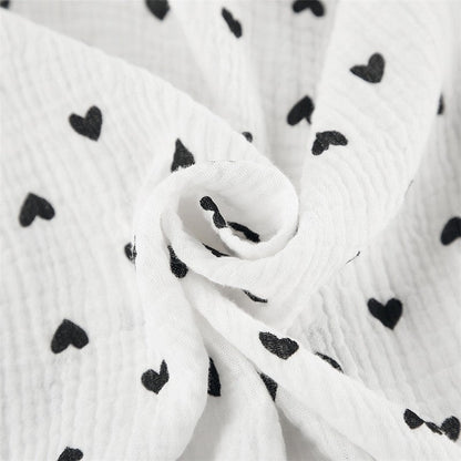 Heart Print Short Sleeve Pajama Set for Women - Breathable Fabric