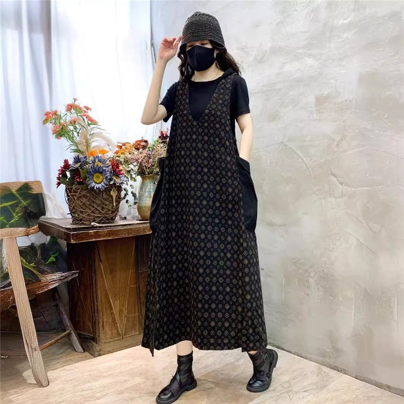 Loose Fit Midi Dress With Floral Print