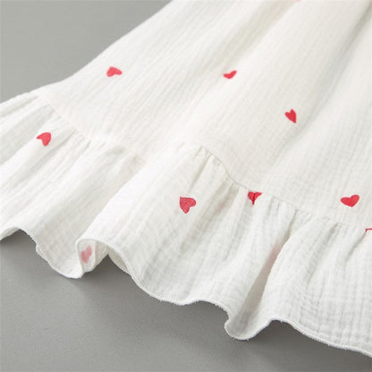 Heart Print One-Shoulder Nightgown with Ruffle Hem