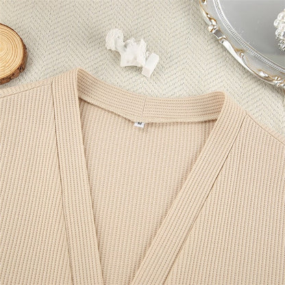 Knitted Bralette and Tie-Waist Cardigan with Long Sleeves and Coordinating Pants Set