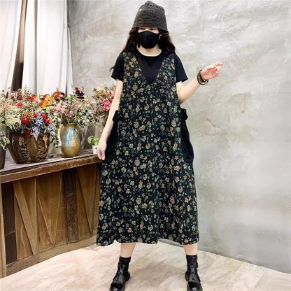Loose Fit Midi Dress With Floral Print