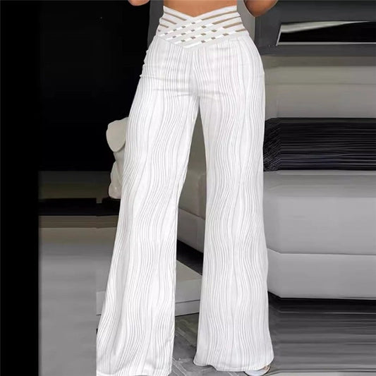 Solid Color Jacquard Stretch Fabric Bootcut Pants
