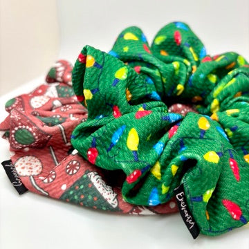Green Lights and Coffee Christmas Scrunchie Set