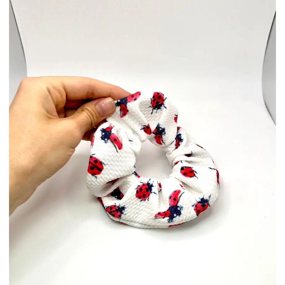 Mini White Ladybug Bullet Scrunchie