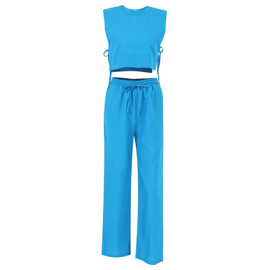 Cotton Linen Sleeveless Vest and Trousers Pajama Set for Women
