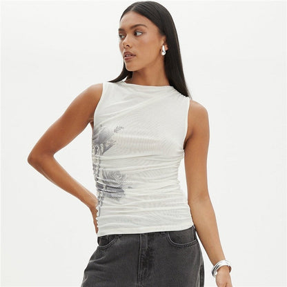 Printing Sleevelss Pleated Slim Tank Top