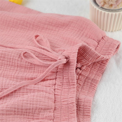 Solid Color V-Neck Loose Fit Half Sleeve Blouse and Shorts Pajama Set