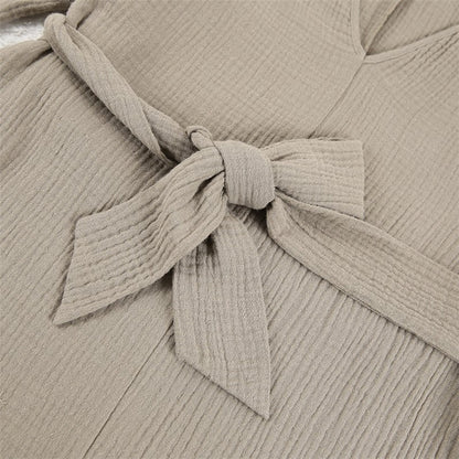 Deep V-Neck Long Sleeve Romper with Shorts in White
