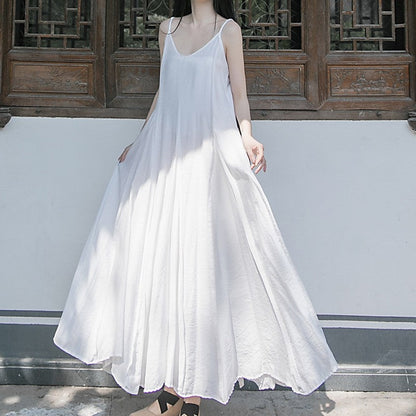 Solid Color Spaghetti Strap Sleeveless A-Line Maxi Dress with Full Hem