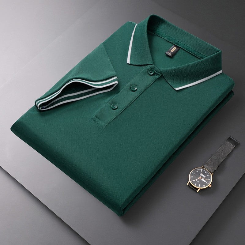 Solid Color Collared Printed Polo Shirt