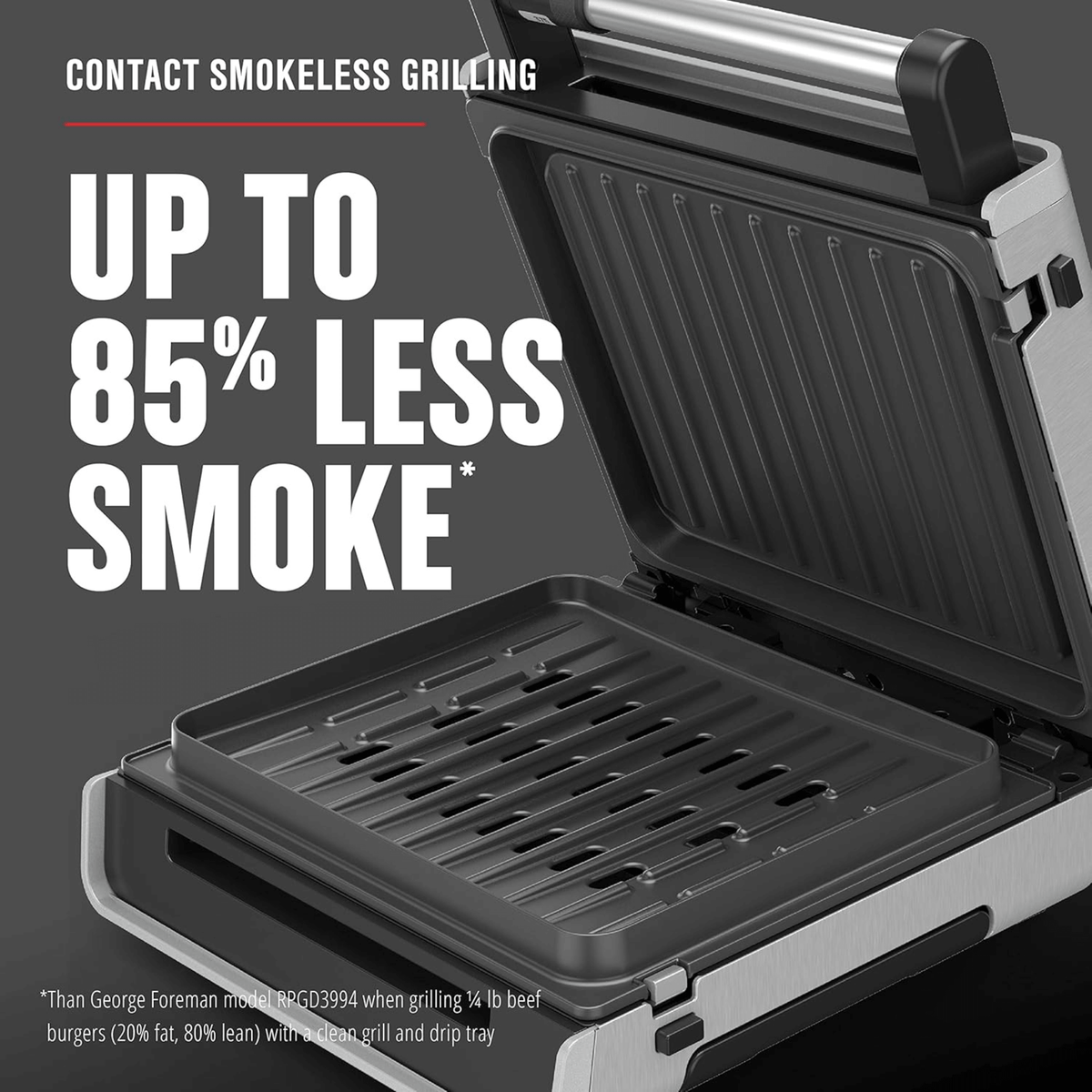 George Foreman 4-6 Serving Smokeless Select a Temp Family Sized Contact Grill - REFURBISHED