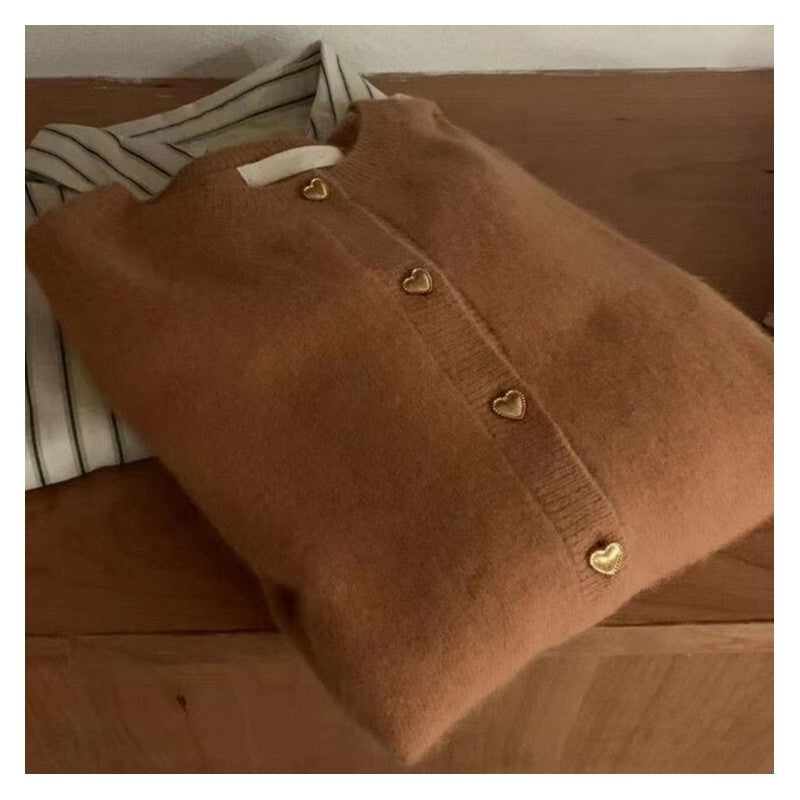 Soft And Cozy Knitted Cardigan With Heart-Shaped Buttons