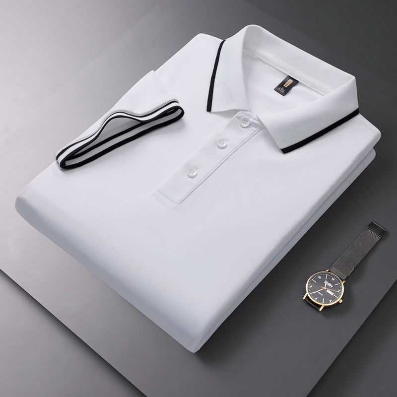 Solid Color Collared Printed Polo Shirt
