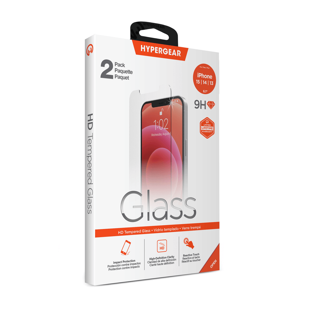 HyperGear 2-Pack HD Tempered Glass for iPhone 15