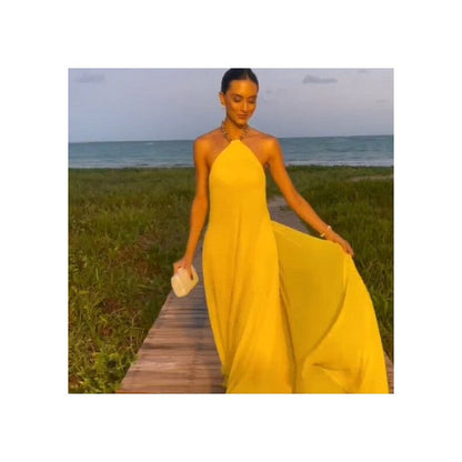 Halter Neck Swing Backless Dress in Solid Color