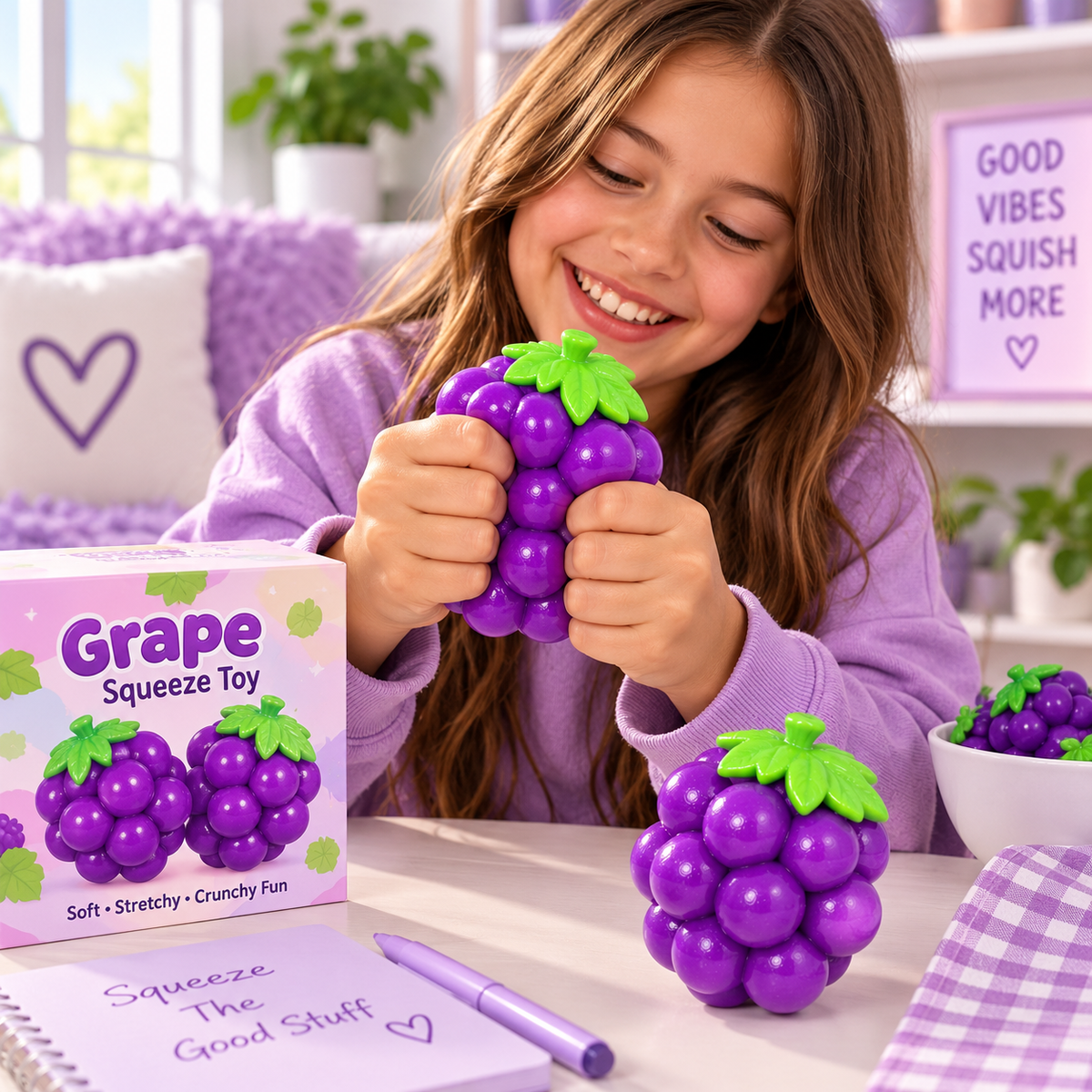 Crunchy Squishies Grape Squeeze Toy 2-Pack – Crispy Crunch Sound Soft Stretchy Stress Balls | ASMR Sensory Fidget Toys for Adults & Kids | Realistic Purple Grape Cluster Squishies