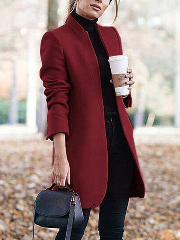 Solid Color Stand Collar Outerwear with Split Joint and Long Sleeves
