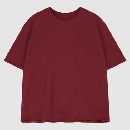 Round-Neck Short-Sleeved Plain T-Shirt With Contrast Hem For Women.