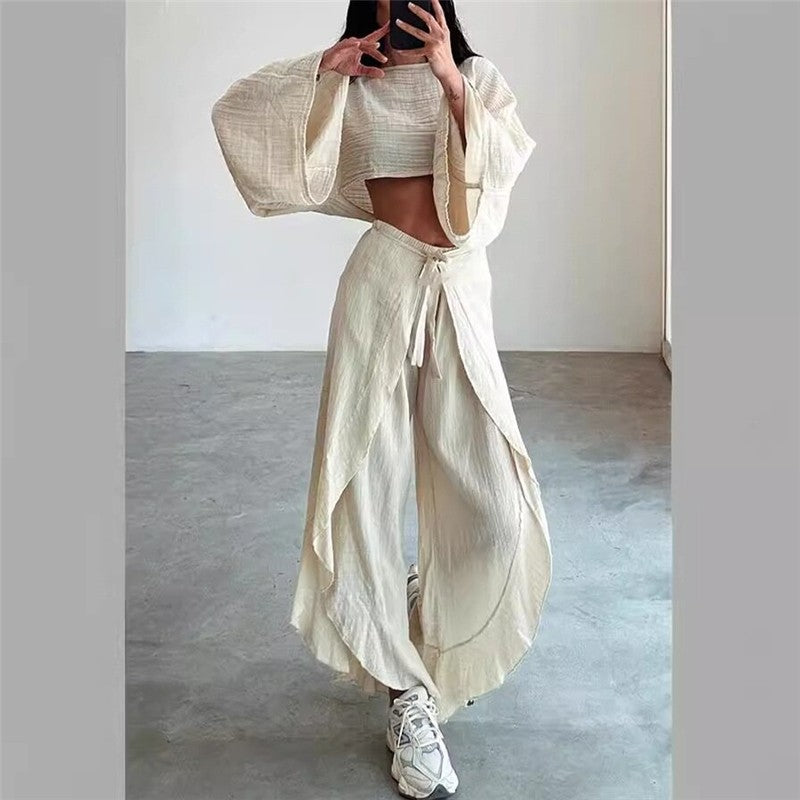 Fashionable Solid Color Loose Fit Top and Pants Set