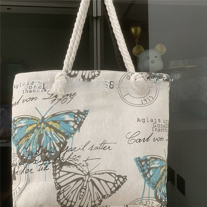 Printed Canvas Tote Bag with Stylish Rope Handles