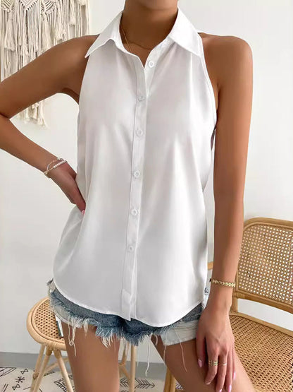 Loose Plus Size Solid Color Split-Joint Lapel Blouses
