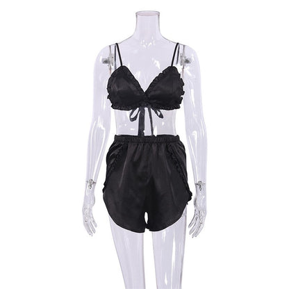 Lace-Trimmed Lingerie Set with Matching Robe and Shorts