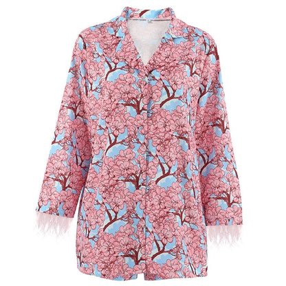 Long Sleeve Ostrich Print Shorts Pajama Set