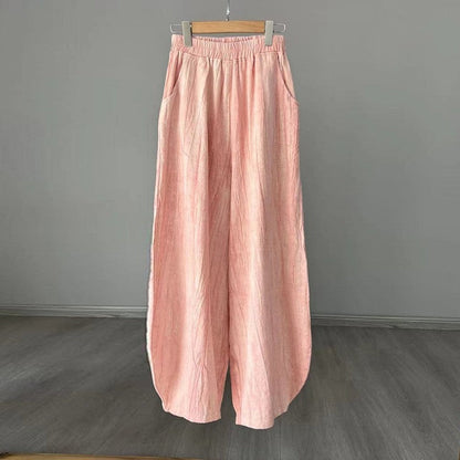 Solid Color Cotton and Linen Lantern Trousers