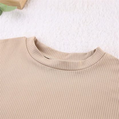 Solid Color Ribbed Crewneck Long Sleeve Top and Pants Lounge Set