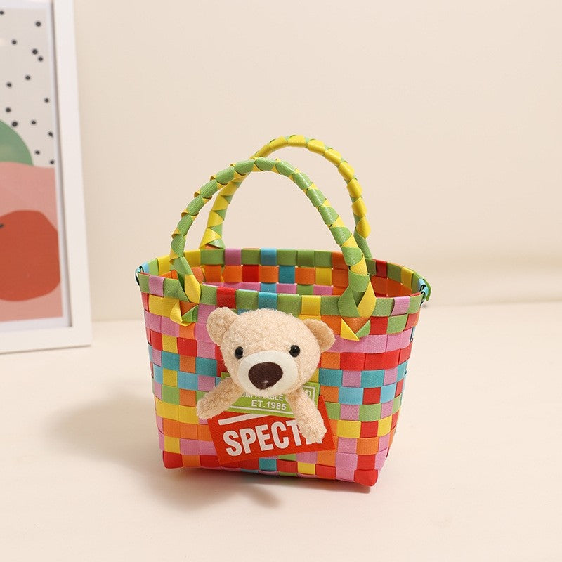 Colorful Checkered Handmade Basket Handbag