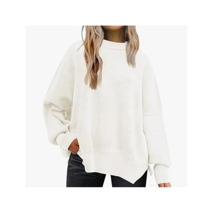 Sure! Here is an optimized title for your clothing product in English:

"Cozy Round Neck Batwing Sleeve Knit Swe