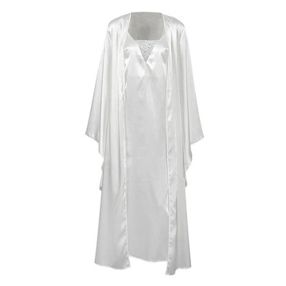 Lace Patchwork Nightdress and Robe Set with Adjustable Straps - Elegant Loungewear
