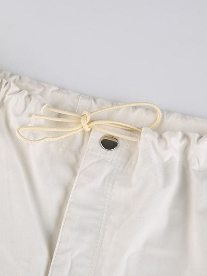 Loose Wide Leg Drawstring Pockets Solid Color Split-Joint Pants Trousers