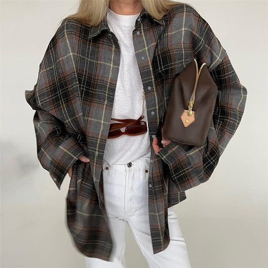 Relaxed Fit Plaid Long Sleeve Shirt