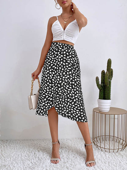 A-Line High-Low Printed Split-Front Tied Waist Skirts Bottoms
