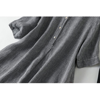 Short Sleeve Lapel A-Line Ramie Cotton Casual Retro Dress