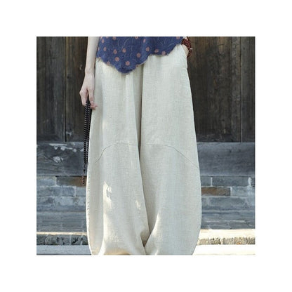 Relaxed Fit Breathable Solid Color Lantern Trousers