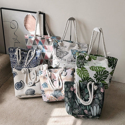 Chic Canvas Tote with Spacious Design and Printed Detail